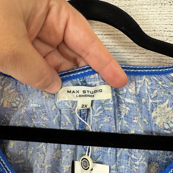 Max Studio Plus Size Blue Ruffle Flutter Sleeve Floral Mini Spring Dress Size 2X - Picture 4 of 8